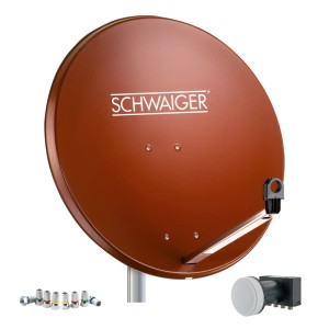 Schwaiger SAT Antennen-Set 75 cm in Ziegelrot mit LNB und F-Steckern für 4 Teilnehmer.
