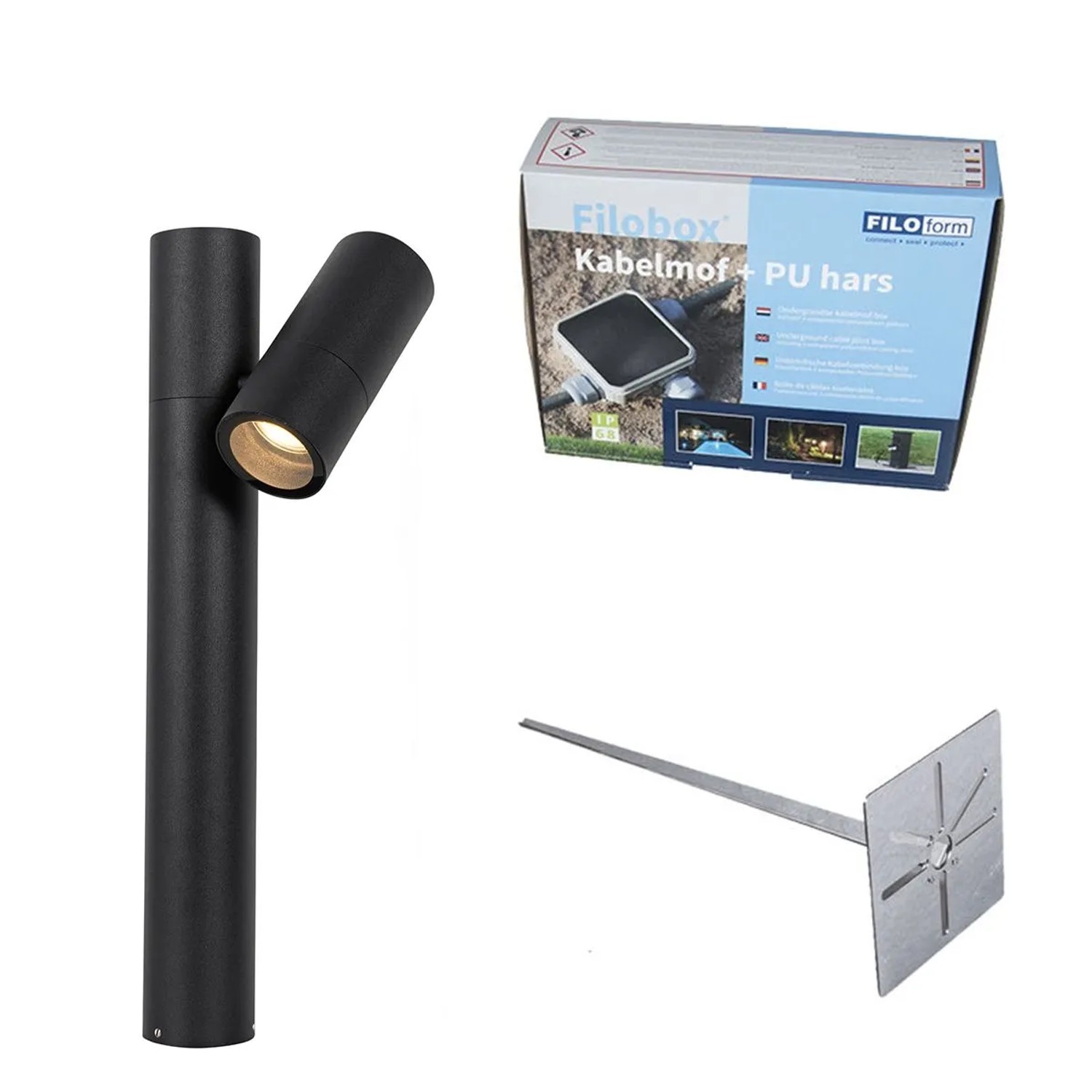 QAZQA Stehende Außenleuchte Schwarz 50 cm Verstellbar Duo