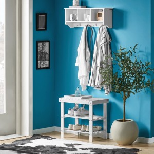 SoBuy Schuhregal Schuhbank Sitzbank Bambus Weiß 50cm FSR02-K-W