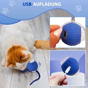 Blauer, interaktiver Katzenball mit USB-Ladefunktion als Intelligenzspielzeug.
