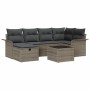 Graues 7-teiliges vidaXL Garten-Sofa-Set aus Polyrattan mit Kissen und Stauraum.