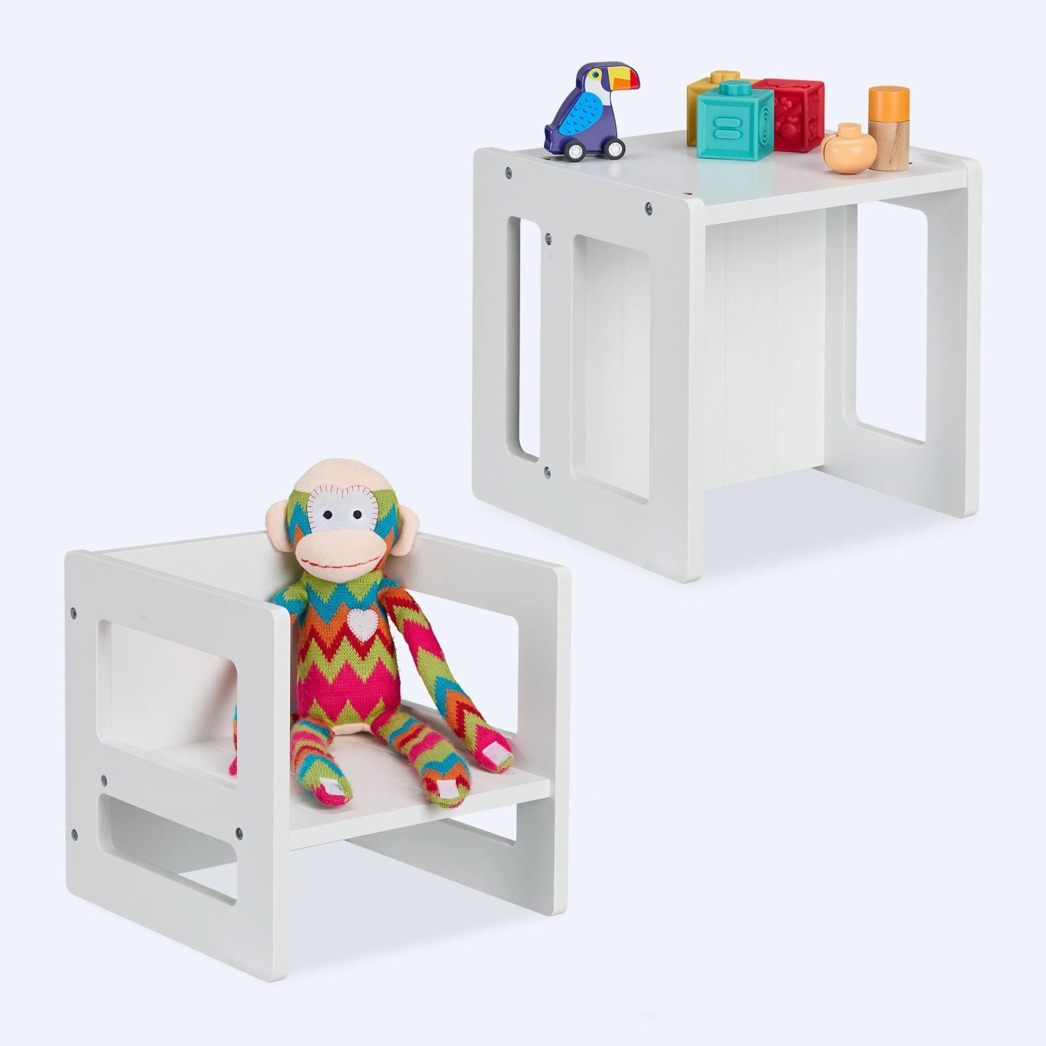 Relaxdays Sitzhocker Kinder 2er Set MDF Weiß Wendbar Mitwachsend 30 cm x 30 cm x 30 cm 3,2 kg