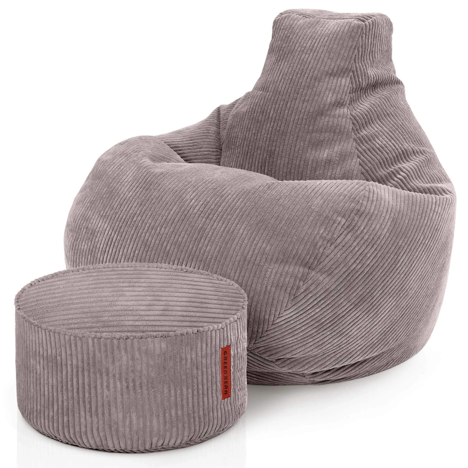 Green Bean Sitzhocker 2er Set Cozy + Hocker 80 x 90 x 90 cm Cord mit EPS-Perlen-Füllung Hellgrau