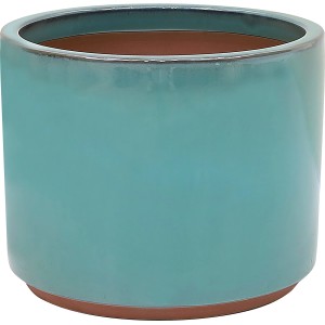 Runder, grün-blauer Keramik Pflanztopf (32x32x26cm) für Garten & Balkon.