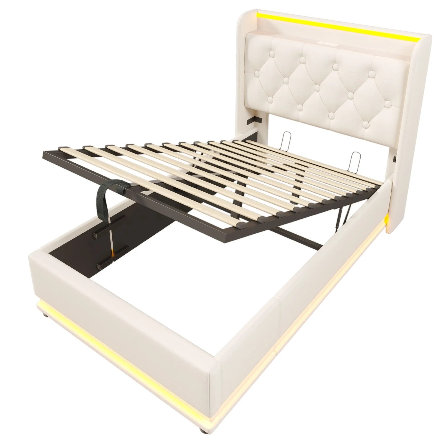 Okwish Polsterbett 90x200cm Mit Led Usb C Einzelbett Weiß Mit Matratze