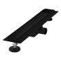 Schwarze LuxeBath Duschrinne, 50 cm, befliesbar, extra flach, doppelseitig. Duschzubehör für barrierefreies Bad.