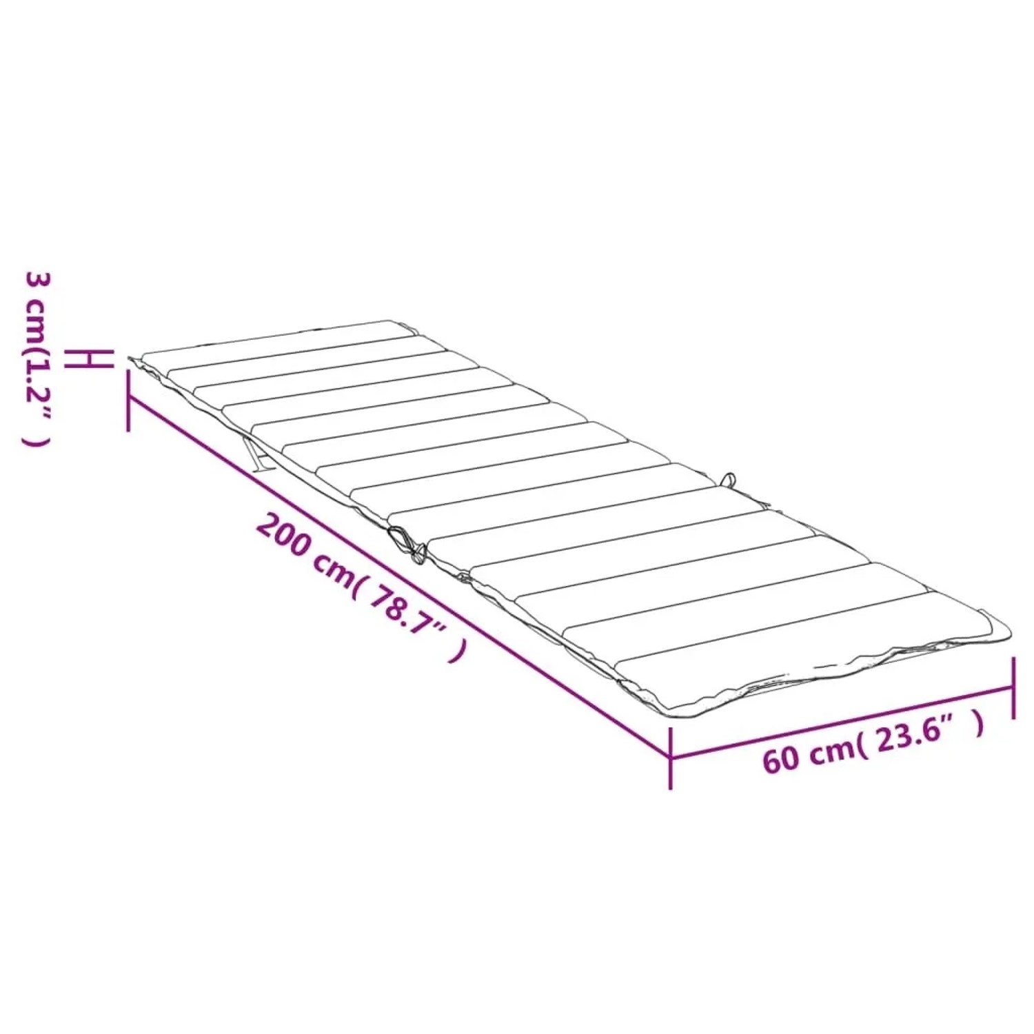 Schwarze vidaXL Sonnenliegen-Auflage (200x60x3 cm) aus Oxford-Gewebe für Gartenliegen.