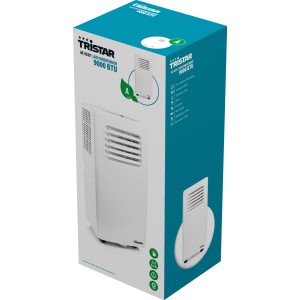 Verpackung des mobilen Tristar Klimageräts 9.000 BTU, EEK A, in Weiß.
