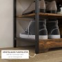 HOMCOM Schuhregal mit 4 Ebenen, braune Spanplatte und schwarzes Metallgestell, mit Schuhen.