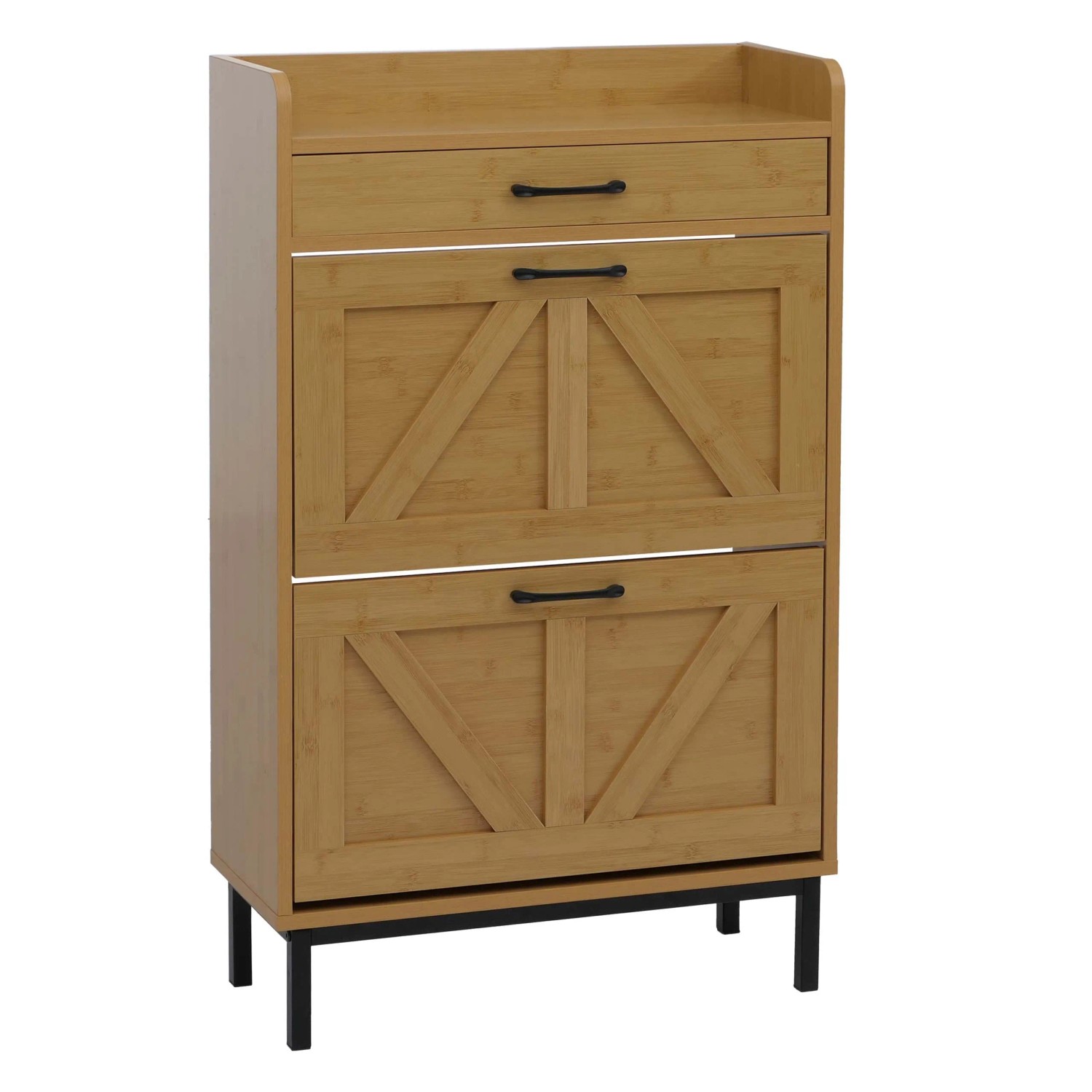MCW Schuhkipper P45 2 Kippfächer Ablage Schublade MDF 95x60x24cm Bambus-Optik