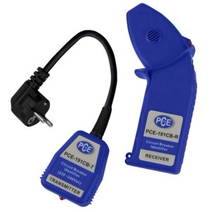 PCE Instruments Kabelsuchgerät 191 CB, bestehend aus Sender mit Stecker und Empfänger in Blau.