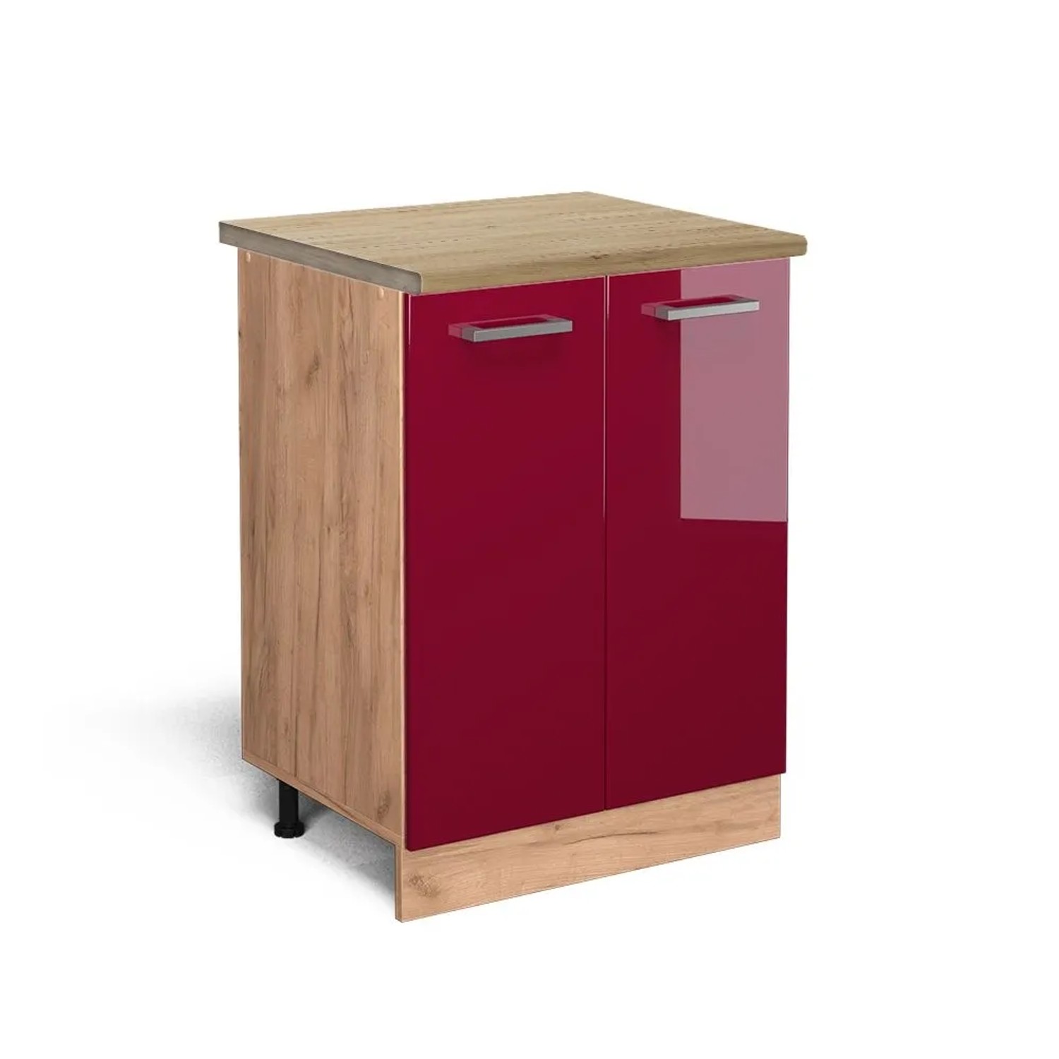 Vicco Küchenunterschrank R-Line Rot Hochglanz 60 x 82 AP Eiche Opt3