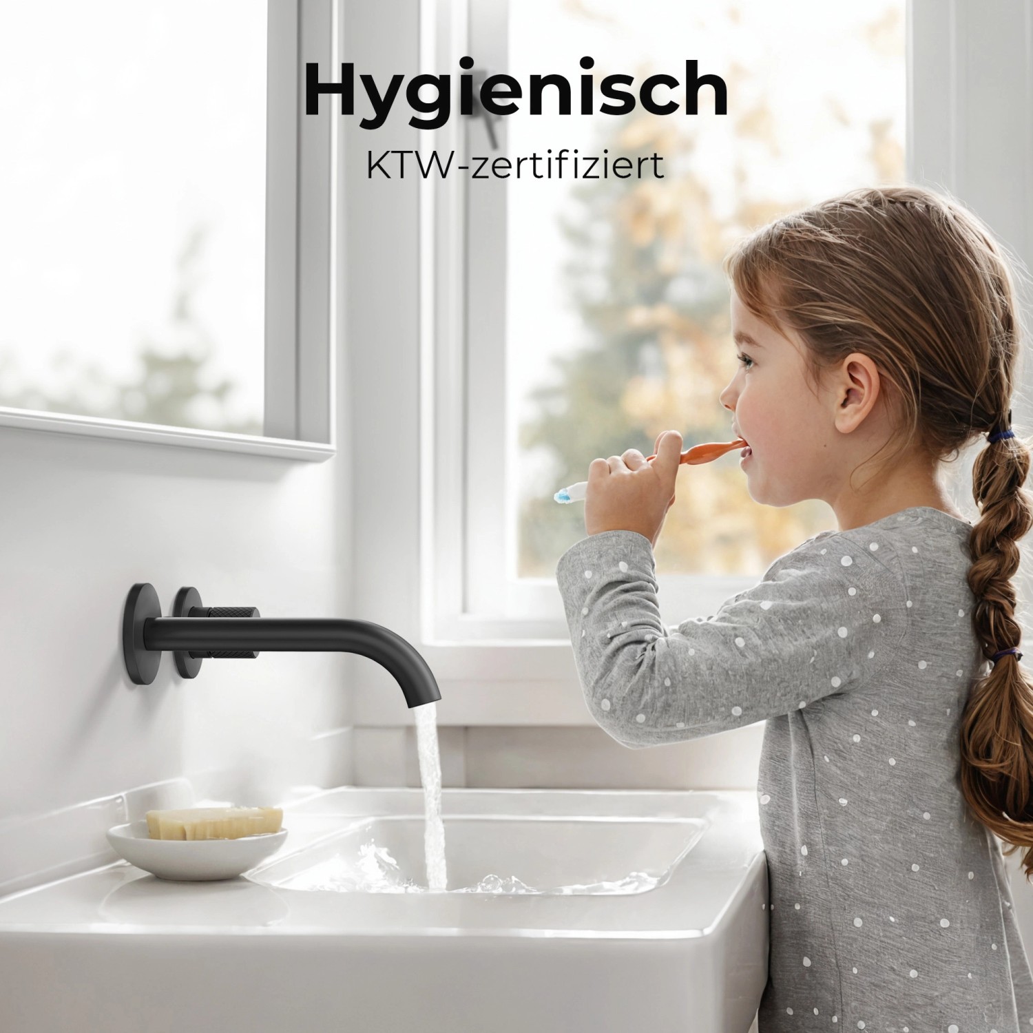 Emke Waschtischarmatur Unterputz für Wandmontage Schwarz Matt Wasserhahn Badarmatur_4