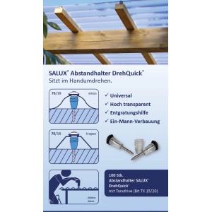 Salux Abstandhalter DrehQuick Set zur Befestigung von Kunststoffbedachung auf Holzunterkonstruktionen.