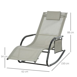 Outsunny Schaukelstuhl Metall Atmungsaktives Mesh 150L x 62B x 88H cm Hellgrau