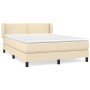 Cremefarbenes vidaXL Boxspringbett 140x200 cm mit Stoffbezug, Matratze und Kopfteil.