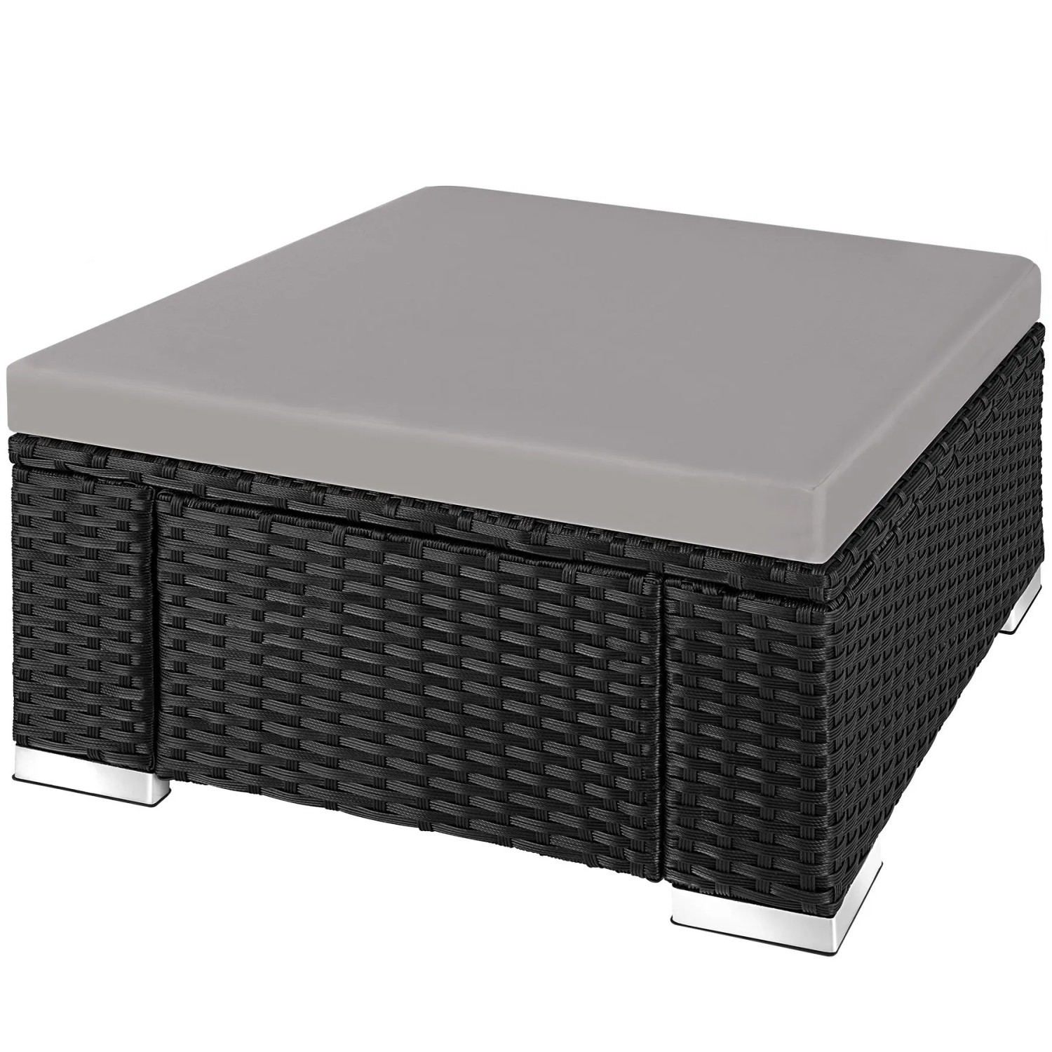 Tectake Rattan Sitzhocker Bitonto Widerstandsfähig Uv Beständig  53 x 53 x 26 cm Schwarz Grau