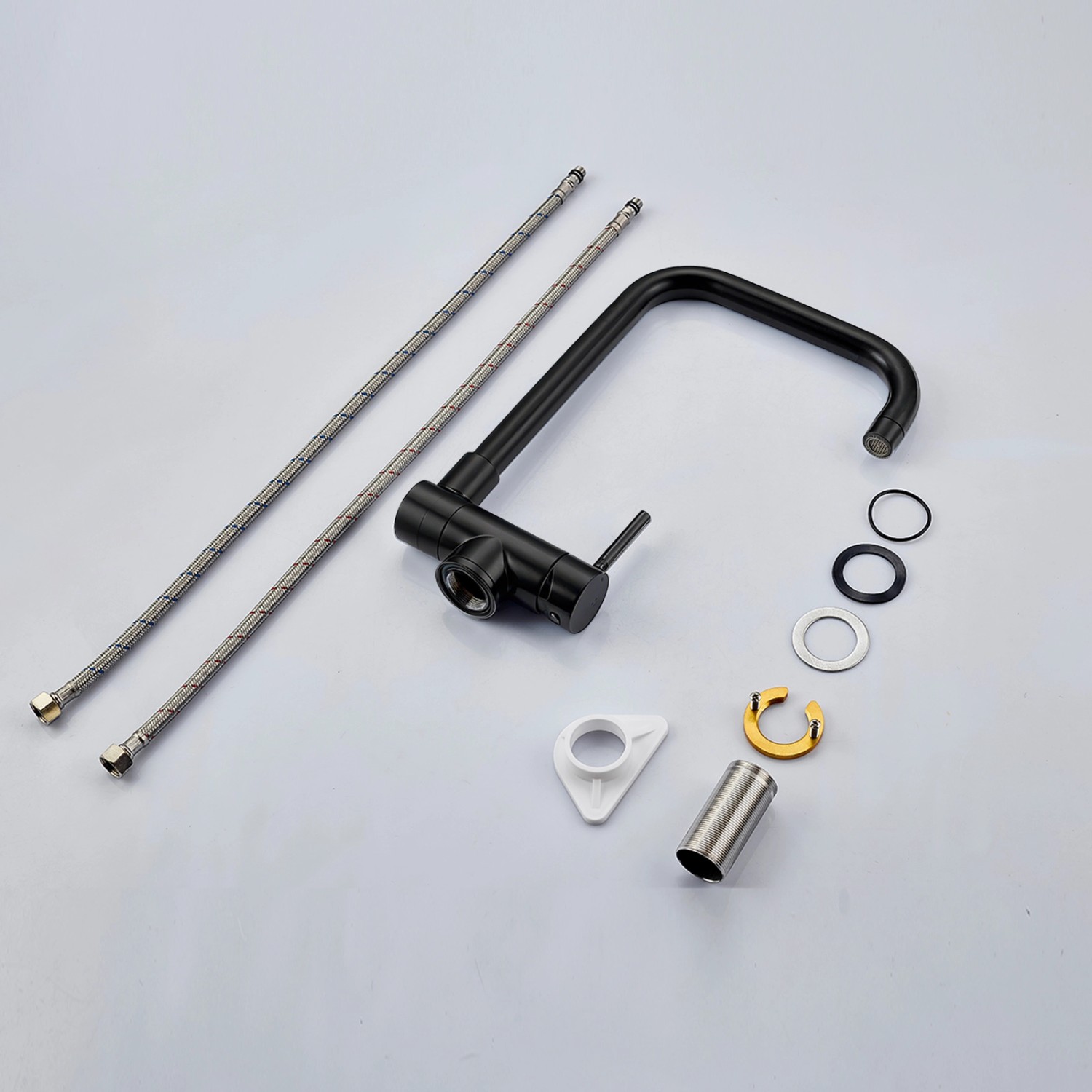 AICA Wasserhahn Doppelfunktion 360° Drehbare Kippbare Schwarz Küchenarmatur mit 304 Edelstahl und Keramikventil Mischbatterie_9