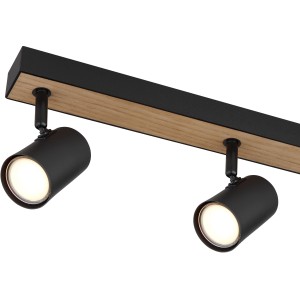 Globo Strahler Robby, 6-flammig, schwarz matt mit Holzoptik, für GU10 Leuchtmittel.