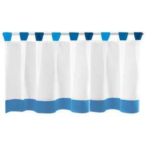 Blaue Arsvita Bistrogardine 150x45 cm mit Schlaufen für Küchenfenster.