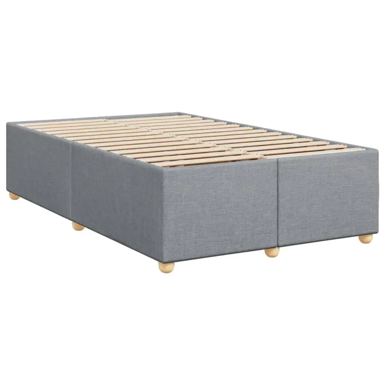 Hellgraues vidaXL Boxspringbett 120x200 cm mit Lattenrost und Holzfüßen.