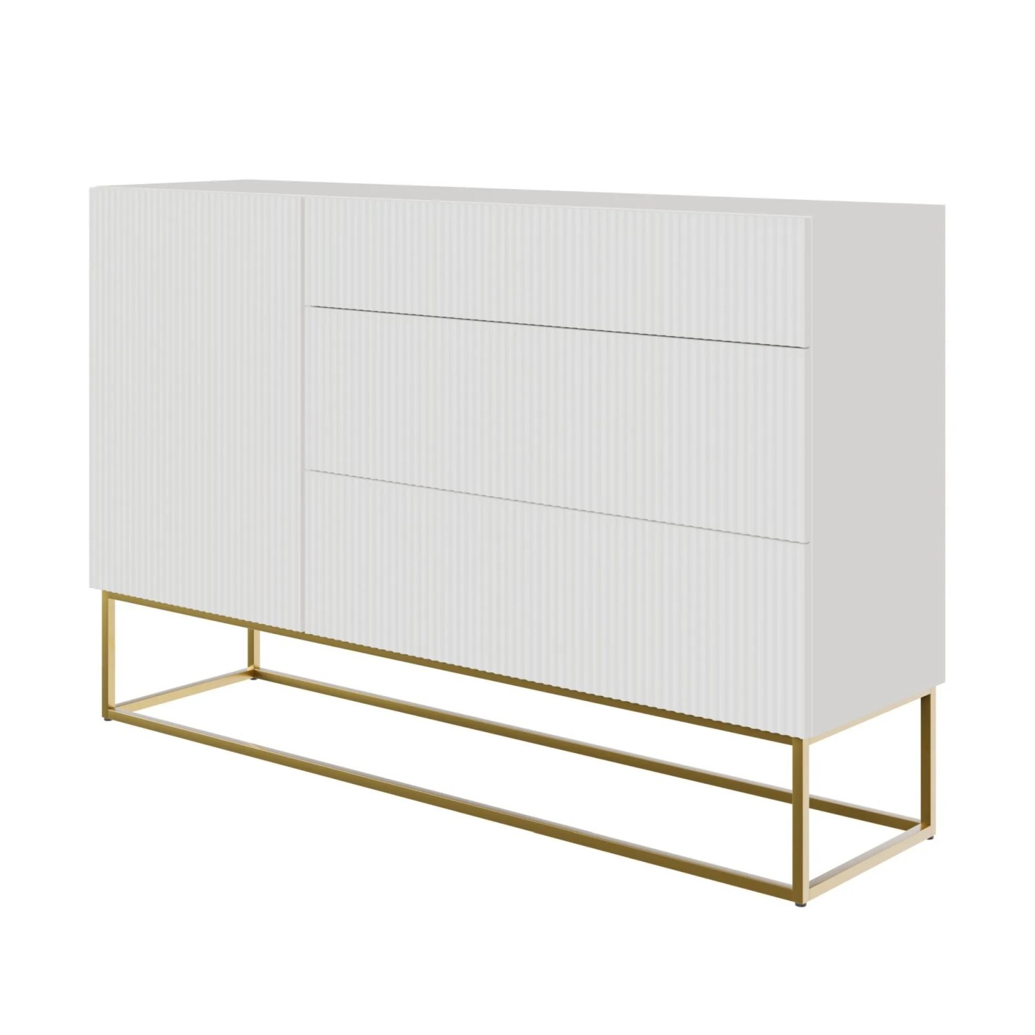 Thumbnail - Selsey Sideboard Veldio 140 cm mit 3 Schubladen Weiß mit Goldenen Beinen