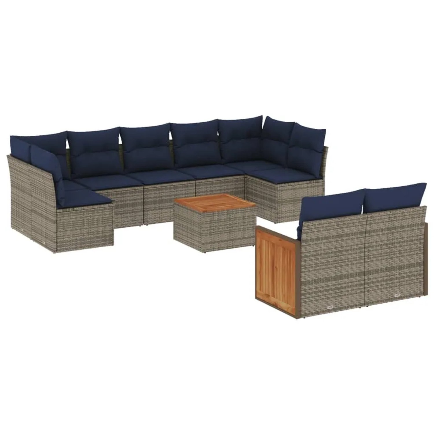 vidaXL 10-Tlg Gartensofa-Set mit Kissen Grau Polyrattan 3227979 günstig online kaufen