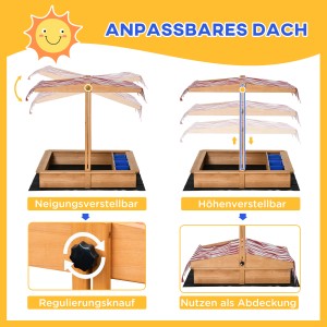 Outsunny Sandkasten mit verstellbarem Sonnendach, Neigungs- und Höhenverstellung für Kinder.