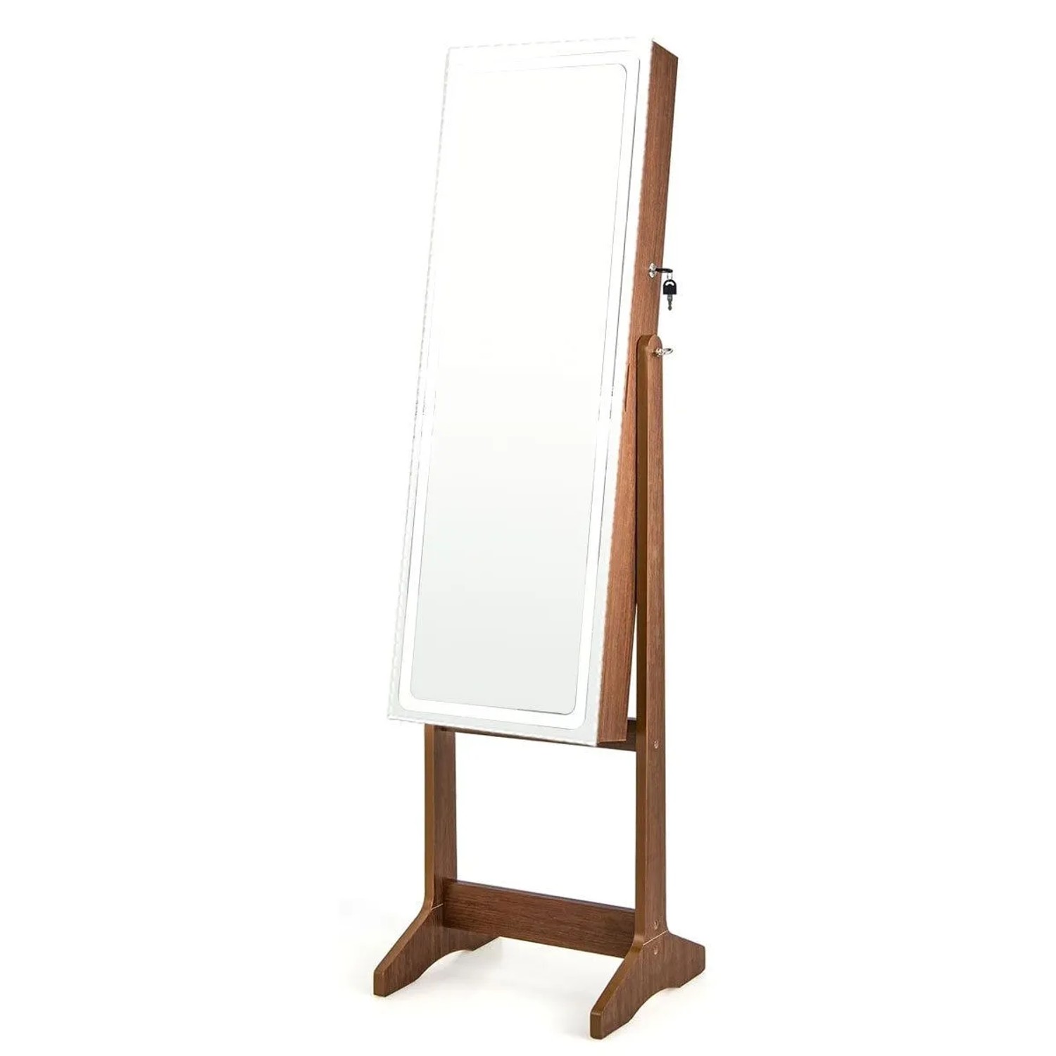 Costway Schmuckschrank mit Spiegel & 3-Farbigen Led Beleuchtung Braun