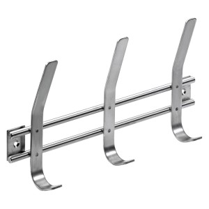 Hettich Edelstahl Garderobenleiste mit 3 Haken, 255x150mm, zur Wandmontage.
