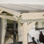 Freistehende Skan Holz Terrassenüberdachung Sanremo aus Leimholz Natur mit Polycarbonat-Doppelstegplatten.