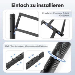 Nahaufnahme der werkzeuglosen Klick-Verbindungen für die schnelle Montage des Sekey Pavillon Gestells.