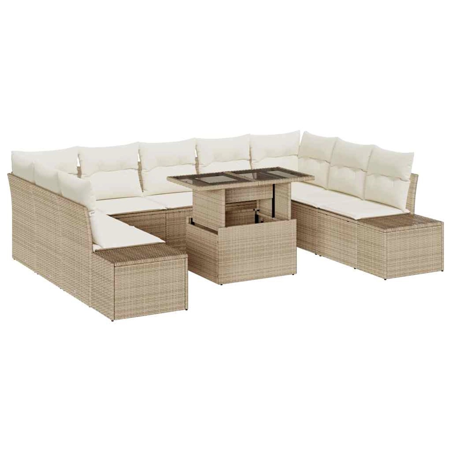 vidaXL Garten-Sofa-Set mit Speicher 10-Tlg Beige Poly Rattan 3357984 günstig online kaufen