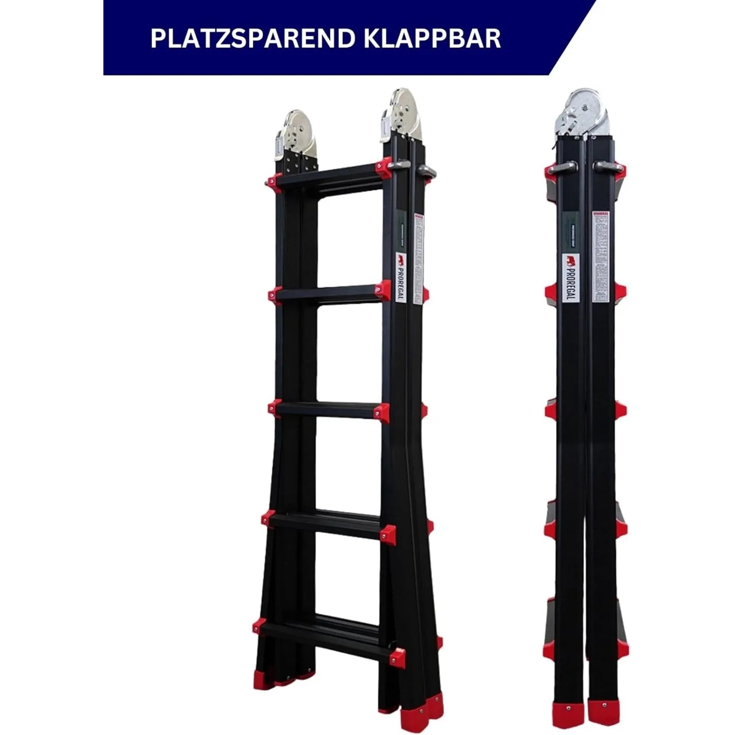 PROREGAL Mehrzweckleiter APOLLO, 4x5 Sprossen, als Steh- und Anlegeleiter, schwarz