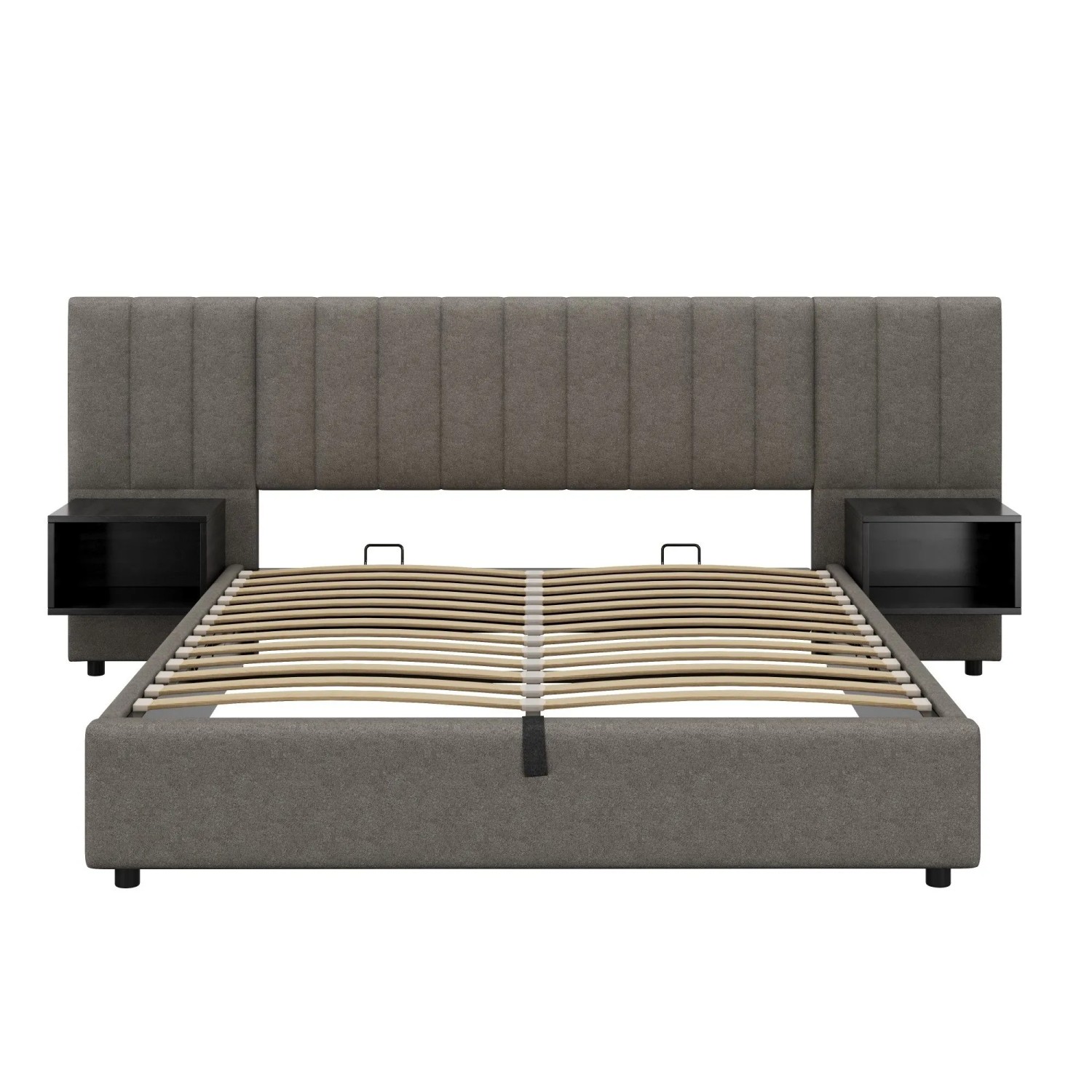 okwish Polsterbett 160x200cm mit Nachttischen Schlafzimmer Grau Schwarz ohne Matratze