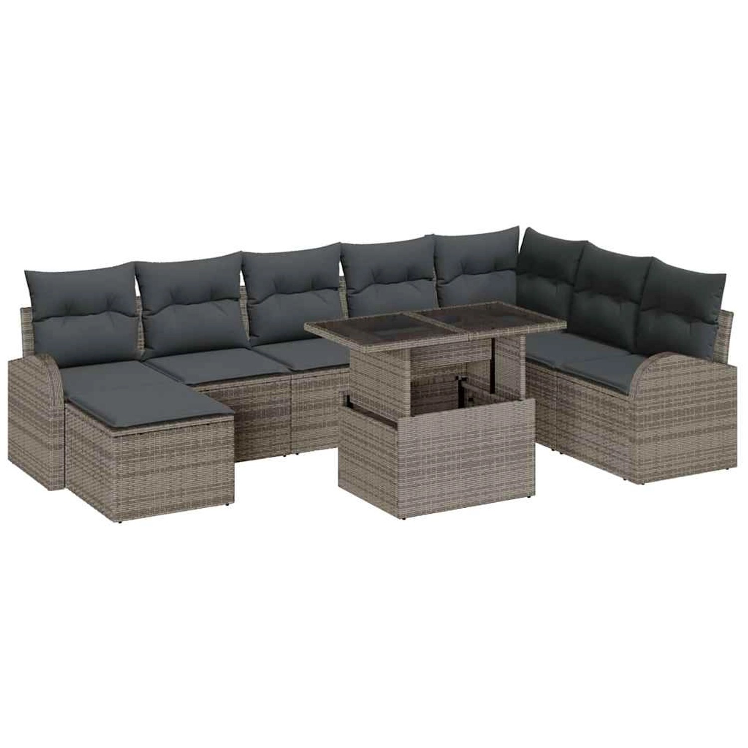 vidaXL Garten-Sofa-Set mit Speicher 9-Tlg Grau Poly Rattan 3357432 günstig online kaufen