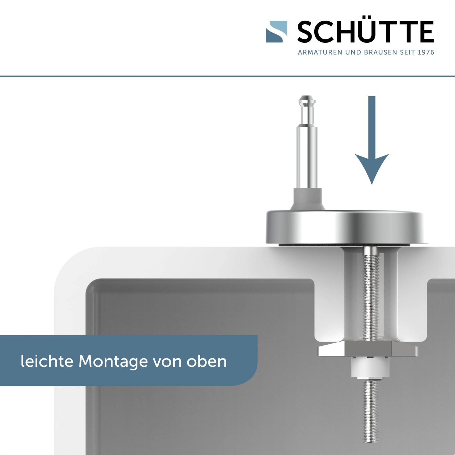 Detailaufnahme der einfachen Montage des Schütte WC-Sitz Magic Light von oben.