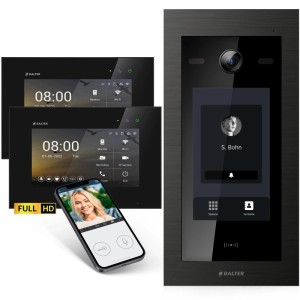 Balter EVO HD Touch Video-Türsprechanlage Set: schwarze Türstation mit Touchscreen, 2x 7 Zoll Monitore, App. Full HD.