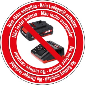 Symbol: Kein Akku, kein Ladegerät im Lieferumfang des Einhell Power X-Change Farbmörtelrührers enthalten.