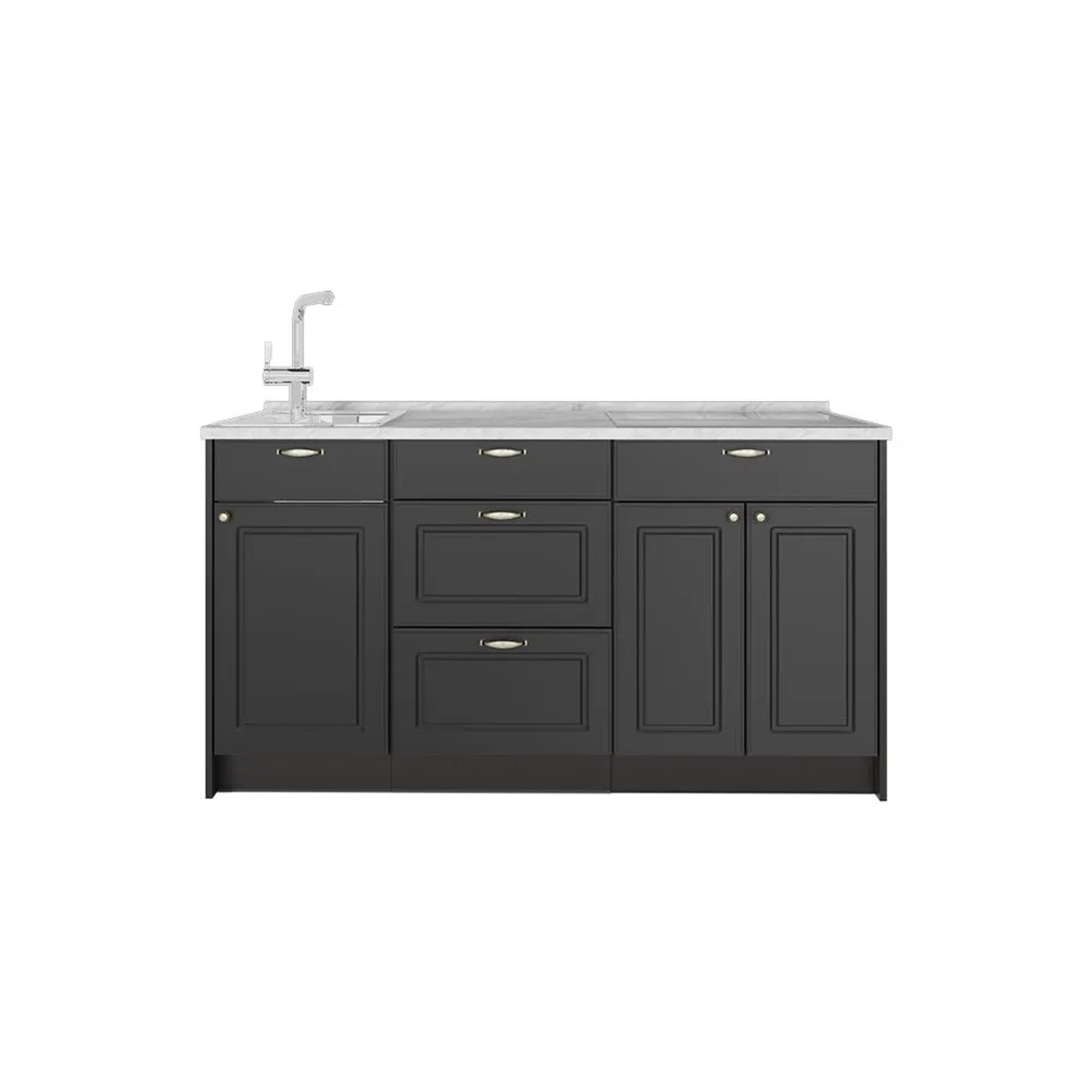 Vicco Küchenblock Fame-Line Anthrazit-Gold Landhaus 150 x 82 AP Marmor Art Nr 65373