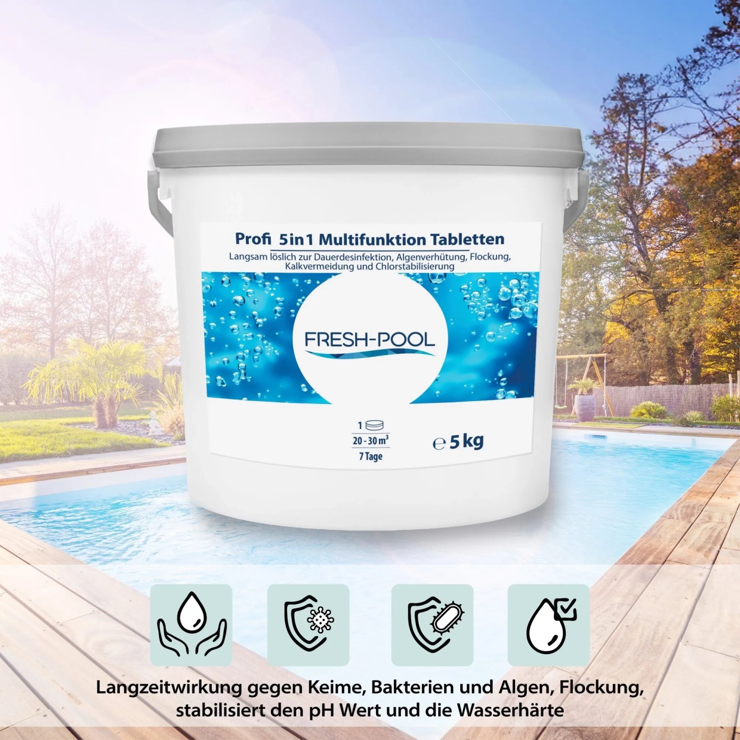 Eimer Fresh-Pool Profi 5in1 Multifunktionstabletten 5kg für Poolpflege.