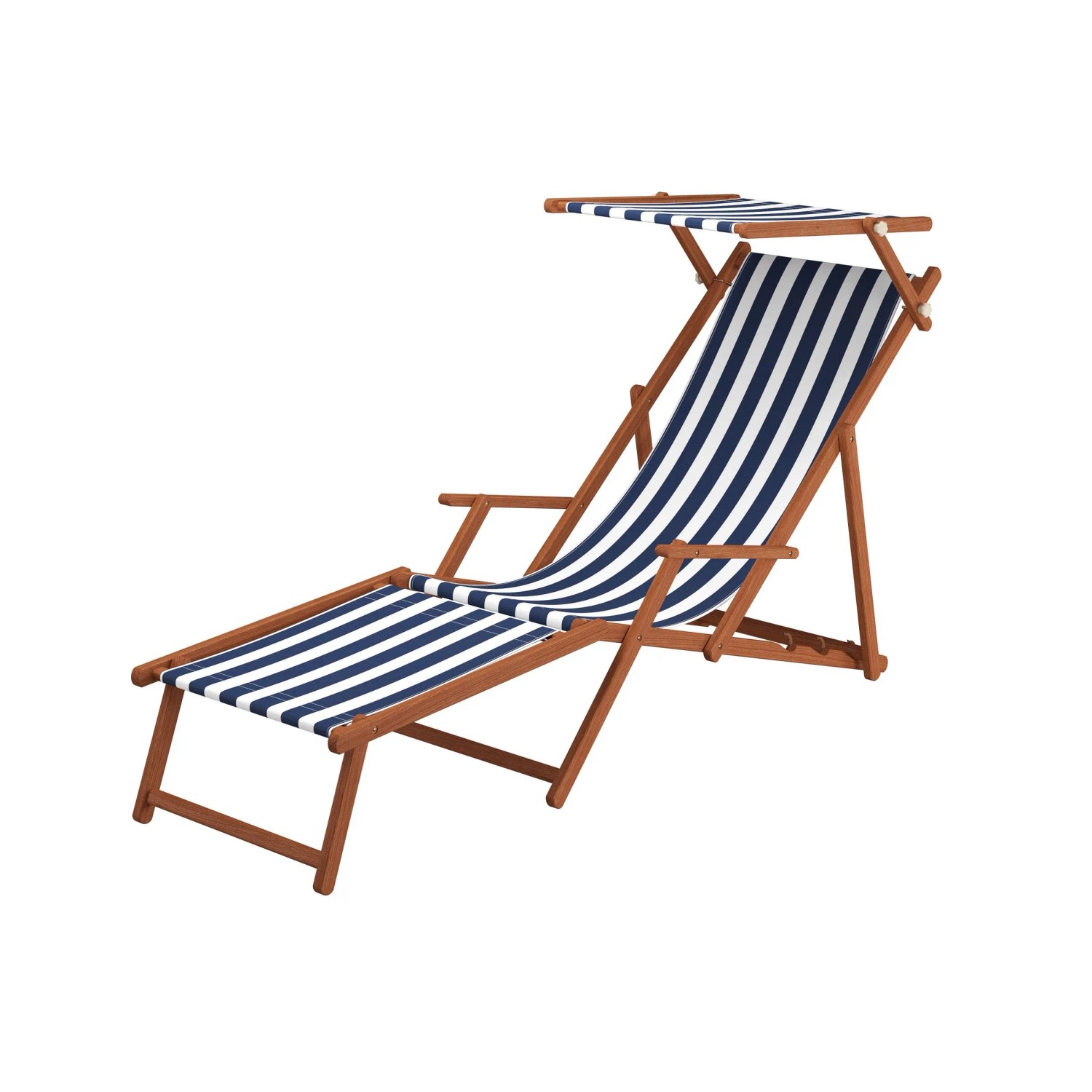 Erst-Holz Holz-Liegestuhl Sonnenliege Strandliege mit Stofffarbe Blau/Weiß günstig online kaufen
