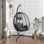 Anthrazit Hängesessel Ei aus Polyrattan mit Stahlrahmen und weichen Kissen für entspannte Stunden.