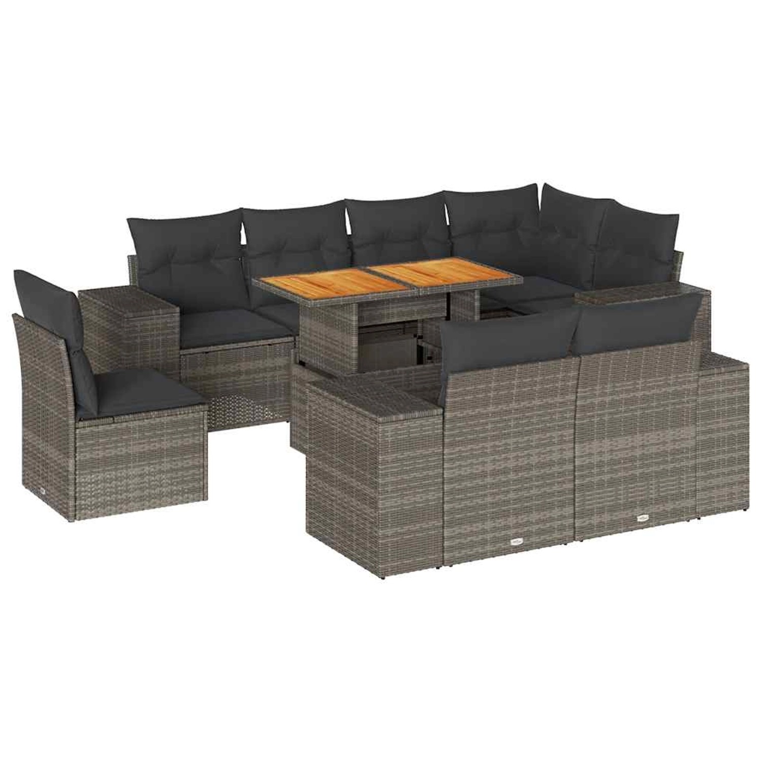 vidaXL 9-Tlg Garten-Sofagarnitur mit Kissen Grau Poly Rattan 3327392 günstig online kaufen