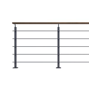 Kordo Geländerset, 2m, Alu Anthrazit, mit Holzhandlauf und Bodenbefestigung.