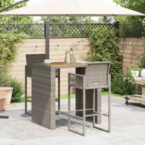 Graues 3-tlg. vidaXL Gartenbar-Set aus Polyrattan mit Akazienholz-Tischplatte. Ideal für Garten und Terrasse.