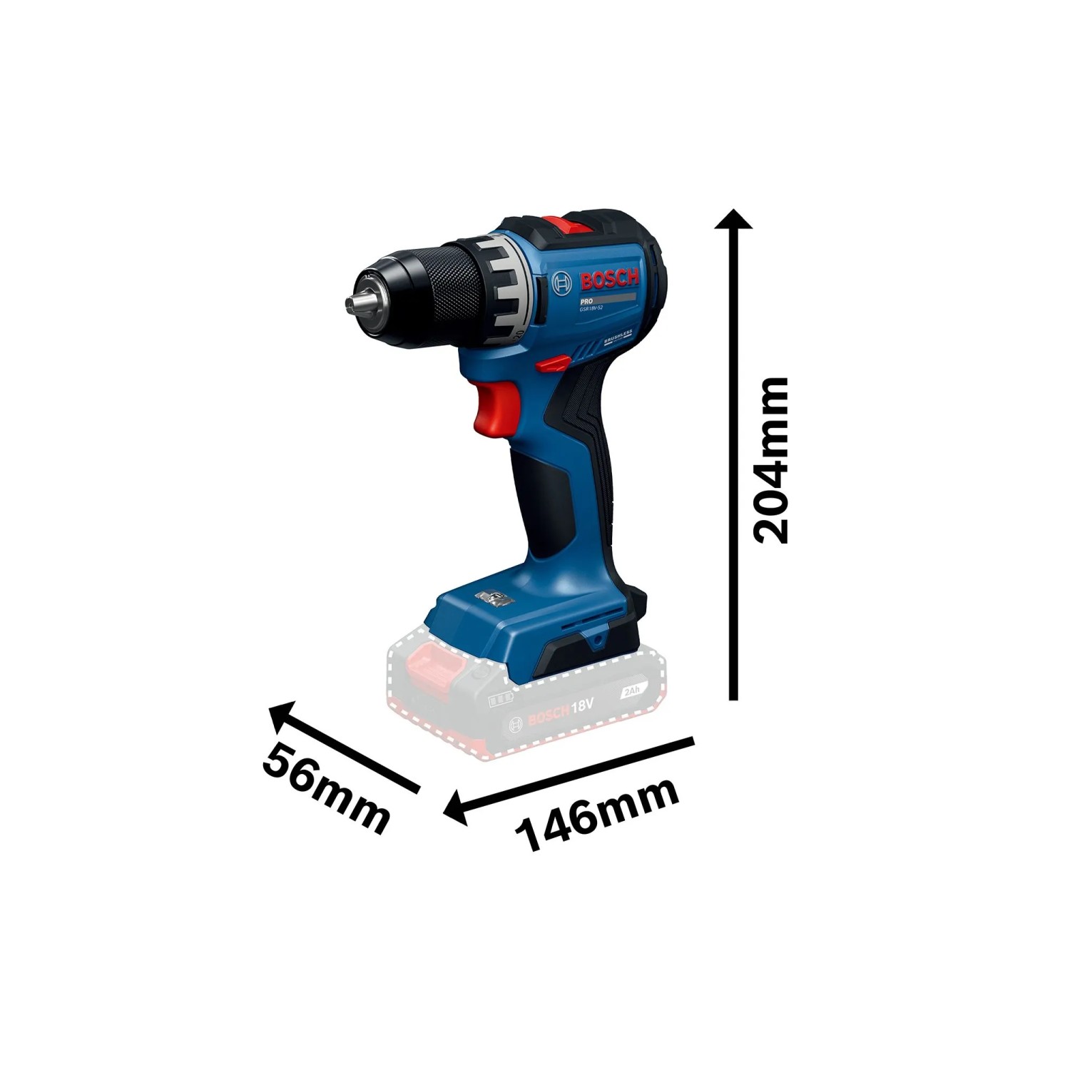 Bosch Professional Akku-Bohrschrauber GSR18V-52, blau-schwarz, kompakt, 146mm Kopflänge, Metallfutter.