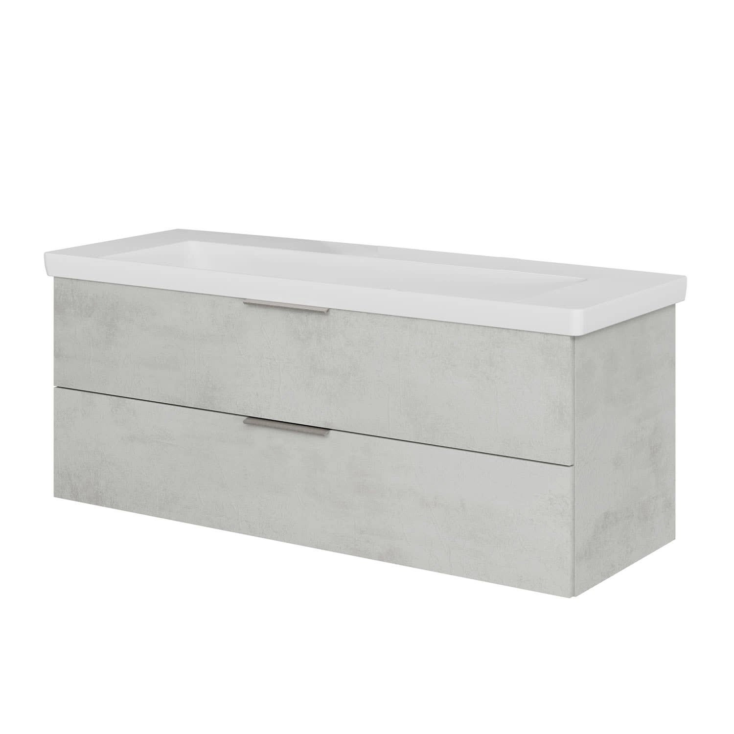 Steinkamp Waschtischunterschrank Living 2.0 Oxid Hellgrau Quer mit Villeroy & Boch Waschtisch Subway 3.0 130 cm ohne Hahnloch und ohne Überlauf