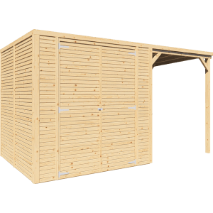 Bertilo Holz-Gartenhaus Box 3 Plus mit Anbau, naturbelassenes Fichtenholz.
