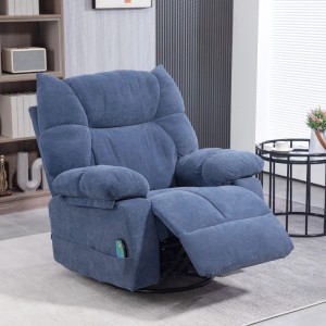 Blauer HOMCOM Relaxsessel mit ausgefahrener Fußstütze, elektrischer Massagefunktion und drehbarer Basis.